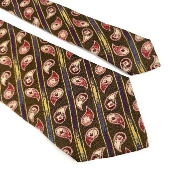 Emporio Armani Men's 100% Silk‎ Paisley Print Made In Italy Neck Tie Brown Red - Picture 2 of 12